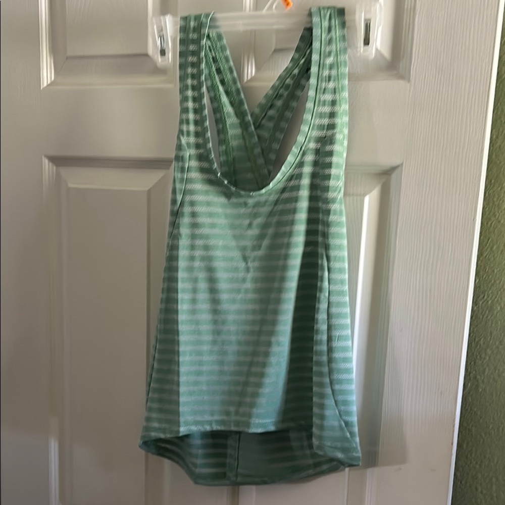 Green Asymmetrical Ribbed Tank Top